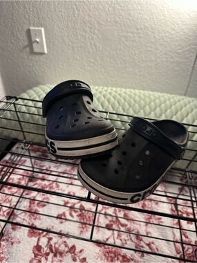 Kids Black Slip-On Clogs with White Trim